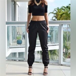 Monrow Textured Faux Leather Black Joggers